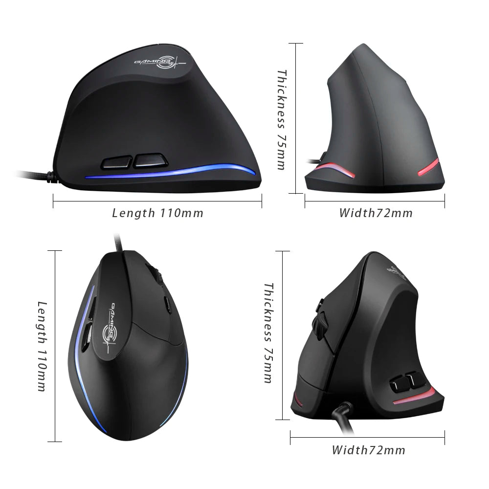 ZELOTES T-20 Mouse Wired Vertical Mouse Ergonomic Rechargeable 3200DPI Optional Portable Gaming Mouse for Mac Laptop PC Computer