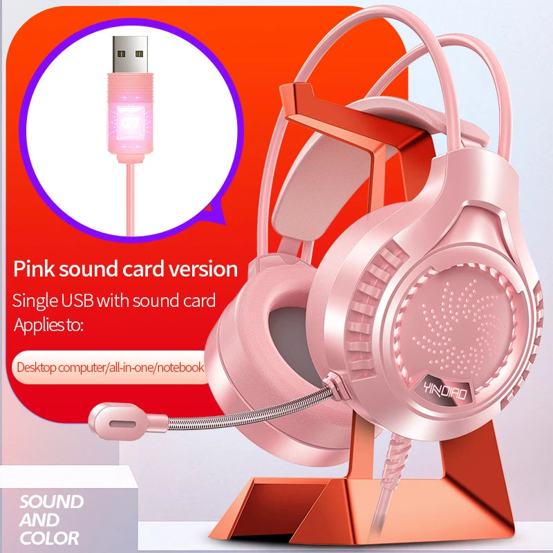 RGB Gaming Headset with Microphone 7.1 Surround HD Sound Stereo Dual 3.5mm USB Wired Headphone For PS5 PC Laptop Phone