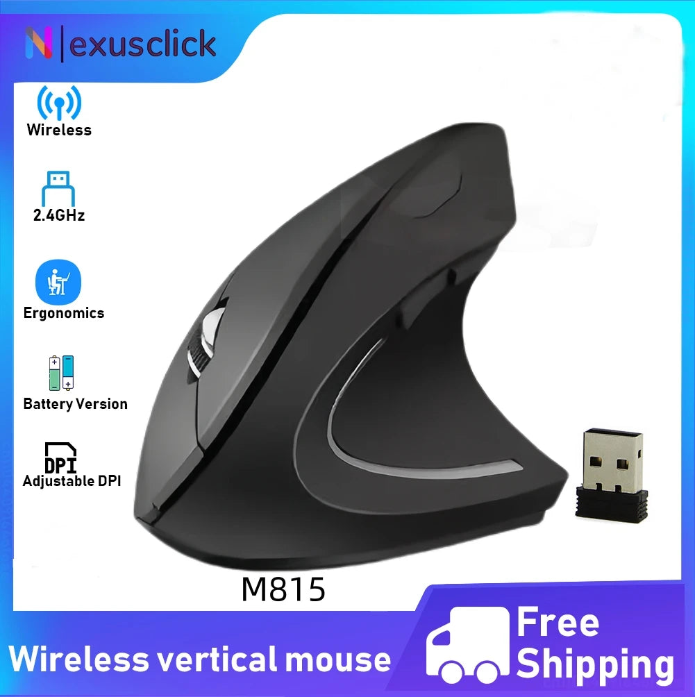 Bezprzewodowa pionowa mysz Bluetooth 2.4G, ładowalna, ergonomiczna, 1600DPI, regulowana mysz gamingowa 6Buttons do laptopa i komputera PC