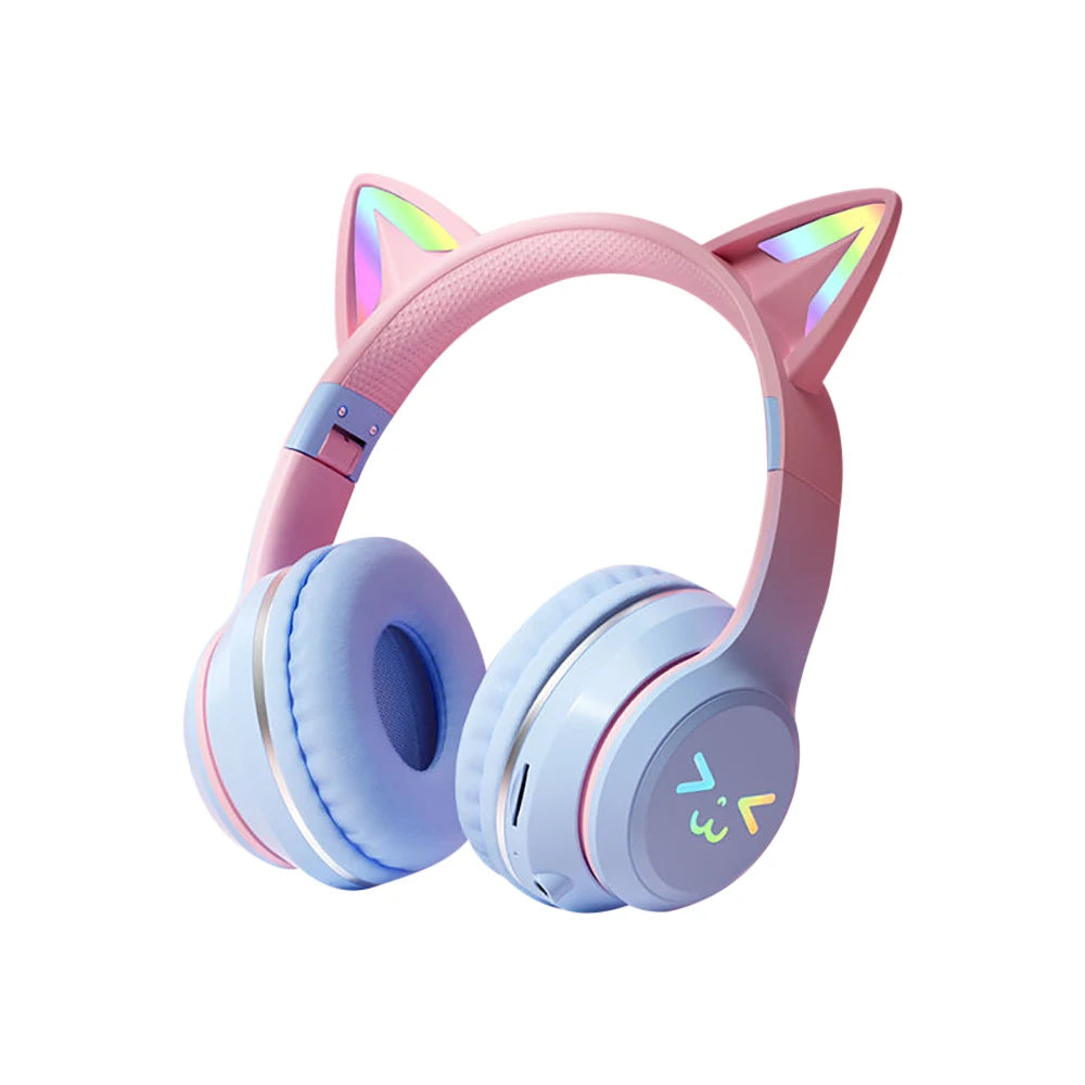 Gradient wireless RB cute cat ears Bluetooth headphones with microphone stereo music games headphones girls children gift
