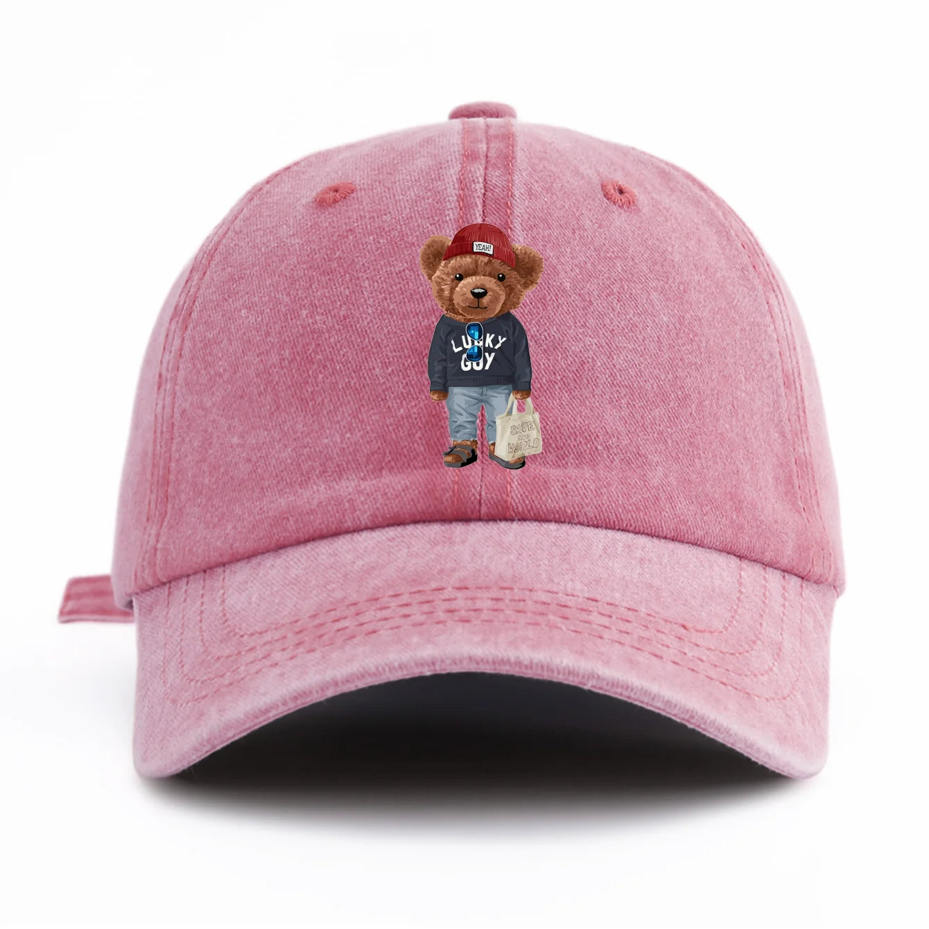 1pc Tote-bag Bear Print Washed Baseball Cap for Adults, Minimalist Retro Style Casual Soft Adjustable Dad Hat, Perfect As Gift