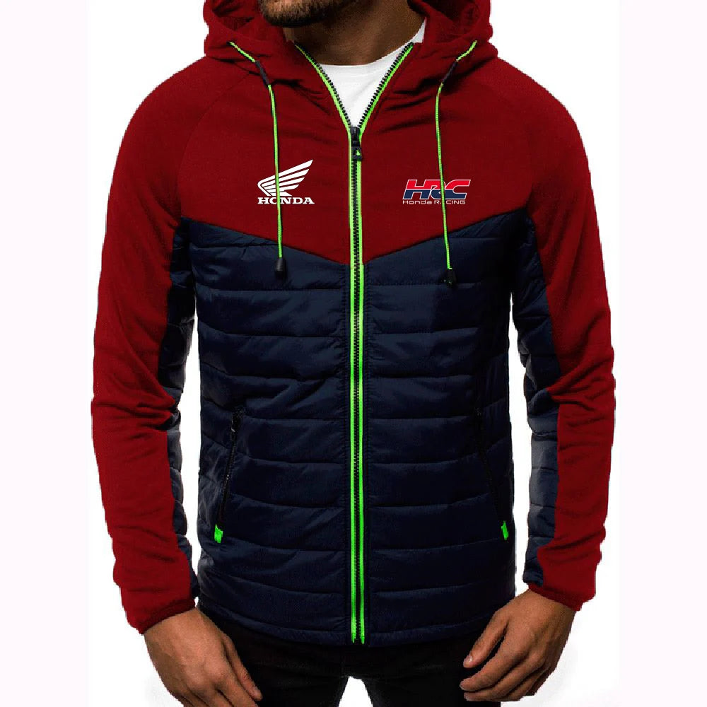 2025 Spring And Autumn Comfortable Jacket Slim Coat Men's New Seven-color Cotton-padded Honda racing Print Patchwork Hoodies, Produit gaming premium Fraquane, produits de luxe, nouvelle génération, équipement gamer