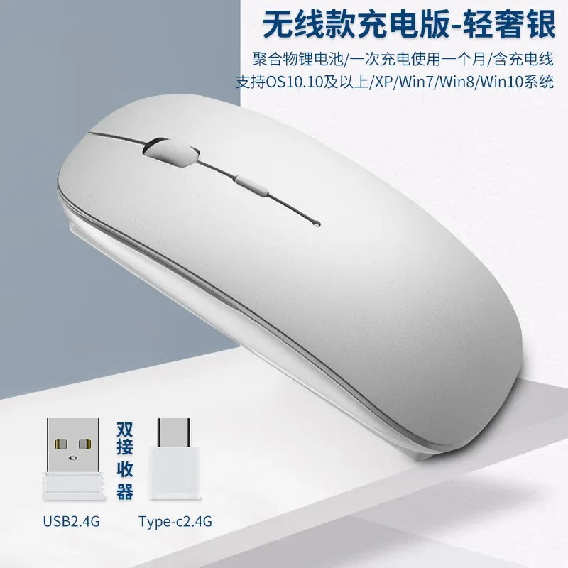 New Charging Type-C Wireless Mouse + USB Dual Receiver, Mute Ergonomic Design, 1000/1200/1600 Three-Speed DPI