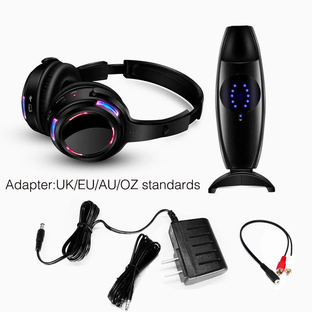 Silent Disco Wireless Headphones with LED Rechargeable Battery RF System for Silent Parties, Clubs, Meetings, Concerts