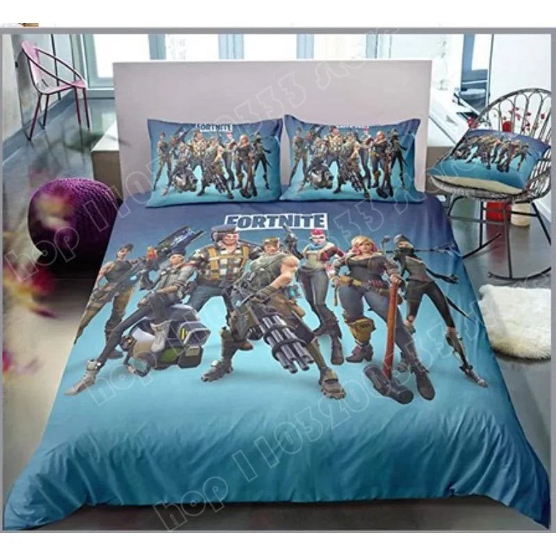 Set copripiumino Fortnite 3 pezzi con stampa 3D, biancheria da letto decorativa per camera, stile gaming cartoon, copripiumino e federa, idea regalo di compleanno