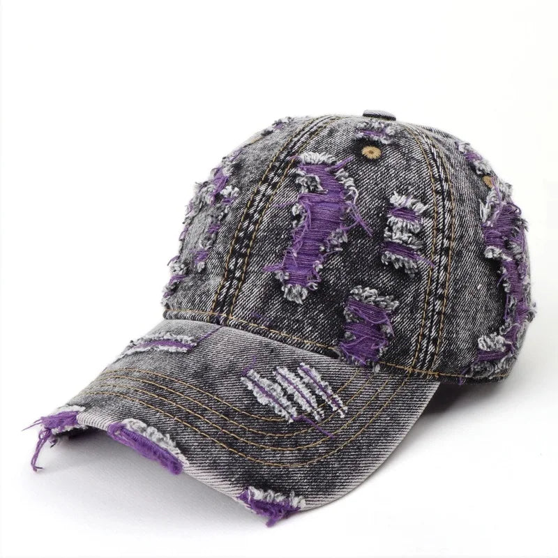 Vintage Washed Distressed Denim Colorful Baseball Cap for Men Women, Fashion Two-Tone Ripped Sun Protection Visor Hat Trendy