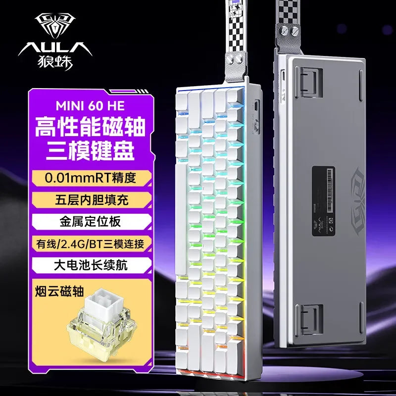 AULA Mini60 HE Magnetic Switch Keyboard RGB Tri Mode Wireless Mechanical Keyboard 8000Hz 0.01mmRT Gaming Keyboard Gamer Gifts