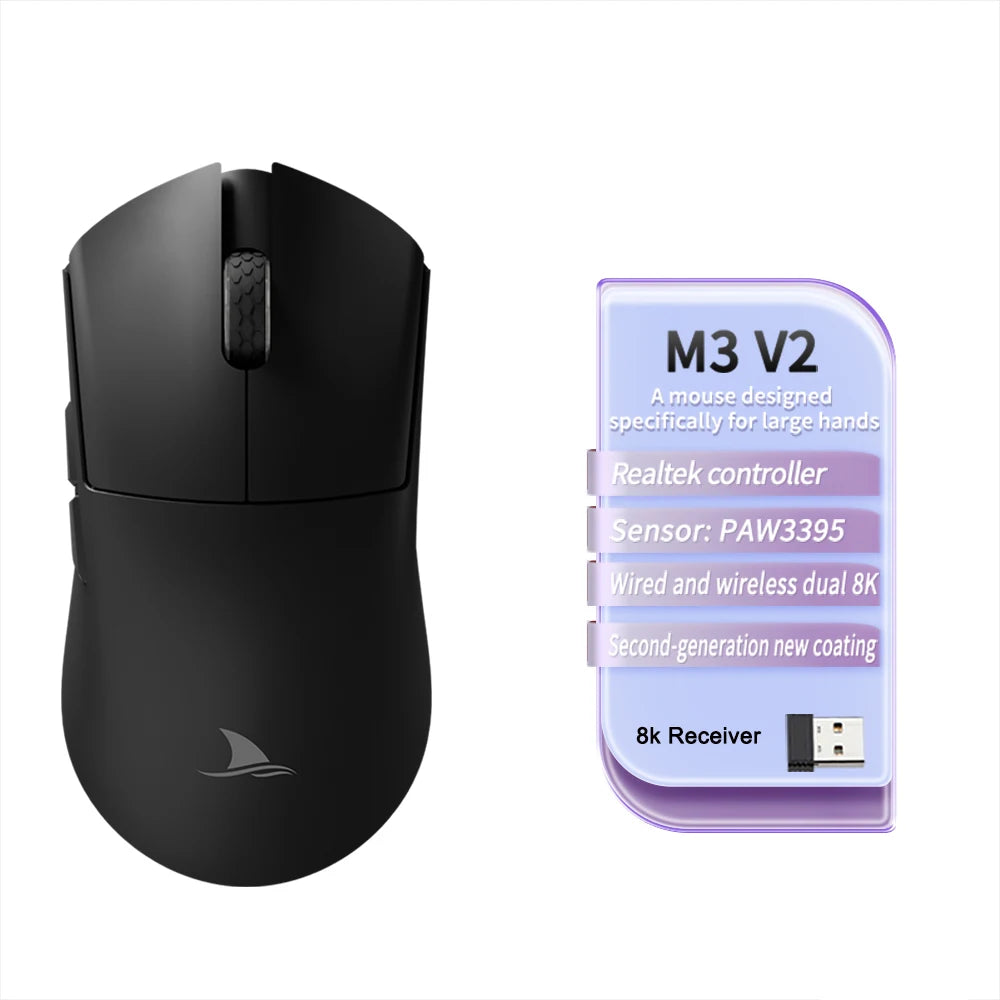Motospeed Darmoshark M3 V2 Double 8K Gaming Mouse Bluetooth Wireless 26K DPI PAW3395 Sensor Macro Game Mouse For Laptop PC