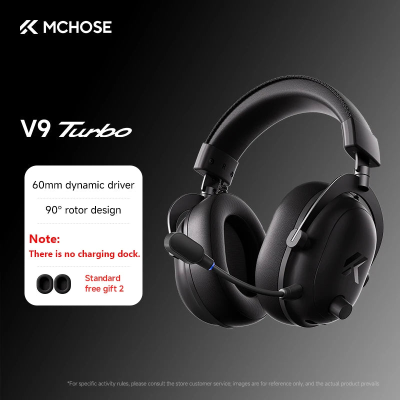 Auscultadores Gaming Sem Fios MCHOSE V9 Turbo 7.1 Surround Sound RGB para Esports com Drivers de 60mm, Microfone com Cancelamento de Ruído e Base de Carregamento