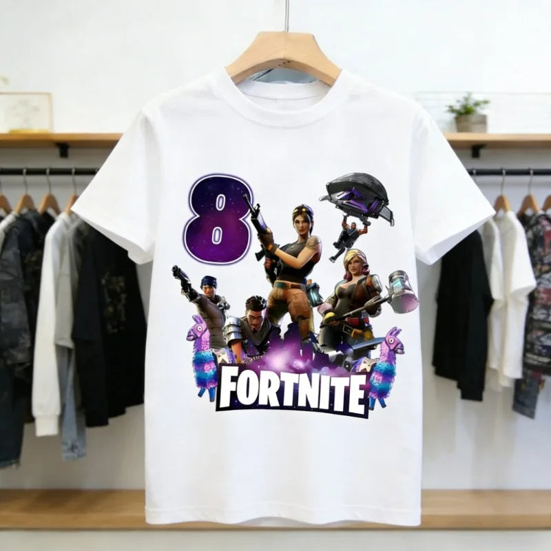 Detské narodeninové tričko Fortnite s číslom pre dievčatá a chlapcov, letné detské bavlnené tričko s krátkym rukávom na párty, darček pre batoľa