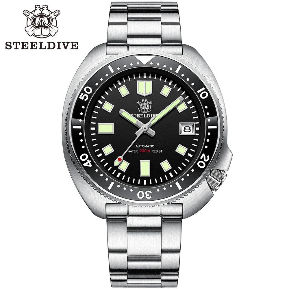 SD1970 Steeldive Brand Sunray Dial Milled Clasp Bracelet 44mm Case 200M Waterproof NH35 Turtle Men Dive Watch with Ceramic Bezel