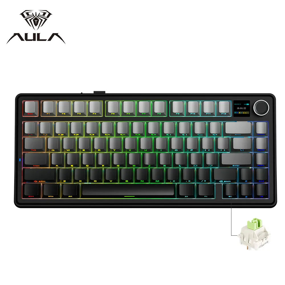 AULA F75 MAX Gaming Mechanical Keyboard 75% Wired/Bluetooth/2.4G Hot-Swap RGB E-sports Keyboard with TFT Screen for PC/Mac 
