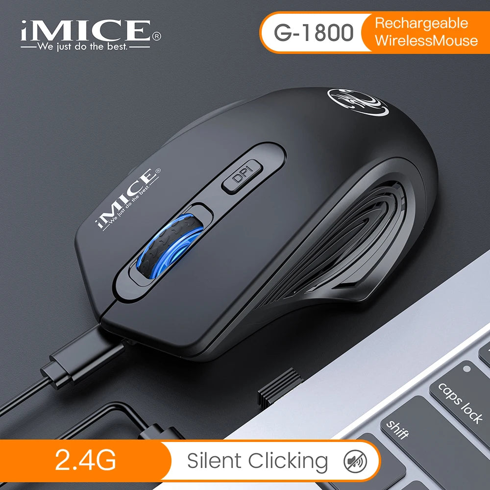 Silent Rechargeable 1600 DPI Adjustable 2.4GHz Wireless Connection Mouse Quiet Click For Office Use Compatible Wiht PC Laptop