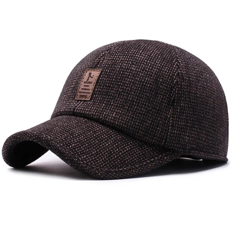 Baseball Cap Woolen Knitted Winter Ear Cover Baseball Cap Men Thicken Warm Hats with Earflaps Sport Golf Hats Snapback