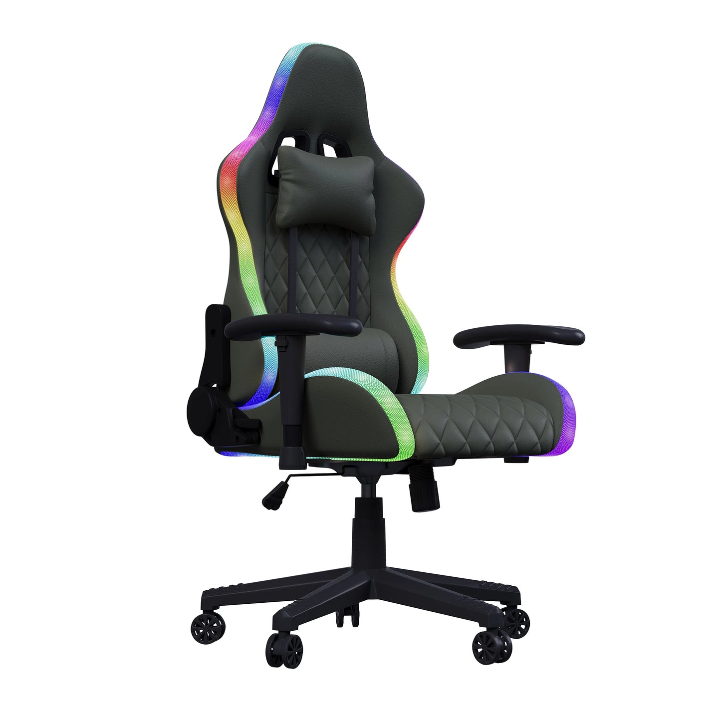Ergonomic office chair with lumbar massage,LED RGB ambient lighting, and reclining backrest, for home offices