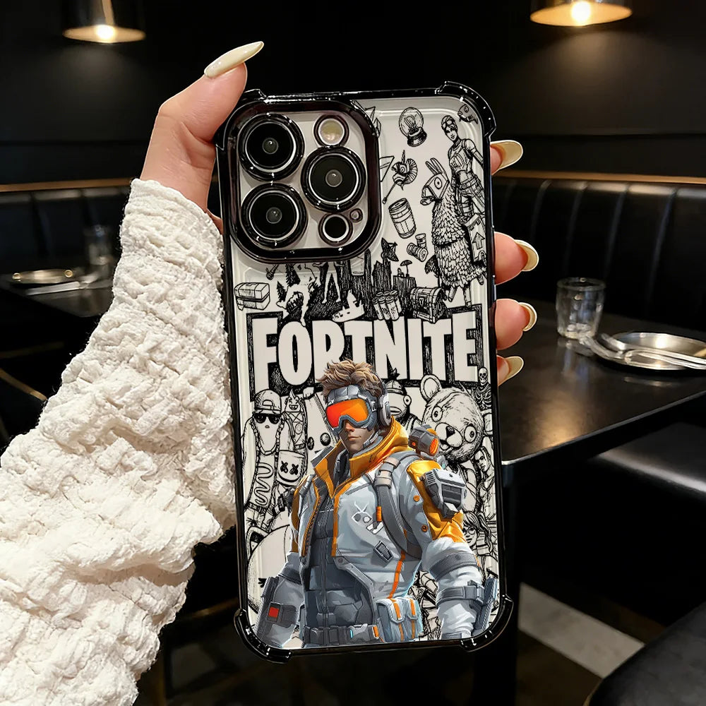 Custodia per telefono placcata Popular Game FortniteS per iPhone 17 17e 16e 16 15 14 13 12 11 Pro Max X XR XSMax 7 8 Mini Air Plus anti-caduta