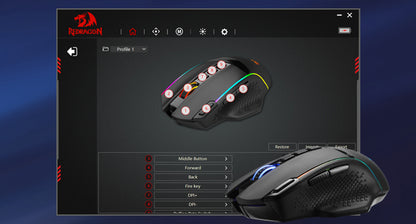 Redragon M991 Wireless Gaming Mouse 26000 DPI 3-Mode Gamer 9 Macro Buttons RGB Backlight Mice, Black