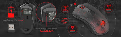 Redragon M652 Optical 2.4G Wireless Mouse with USB Receiver, Portable Gaming & Office Mice, 5 Adjustable DPI Levels