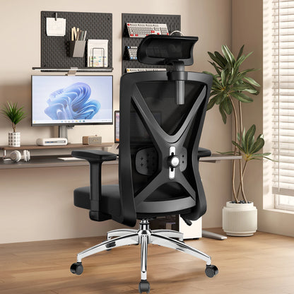 Hiazurm Office Chair Ergonomic, Desk Chair with Lumbar Support 3D, Height-adjustable Office Chairs for home with Adjustable Headrest and Armrests, Computer Chairs Ideal for Company,  Home and Gaming