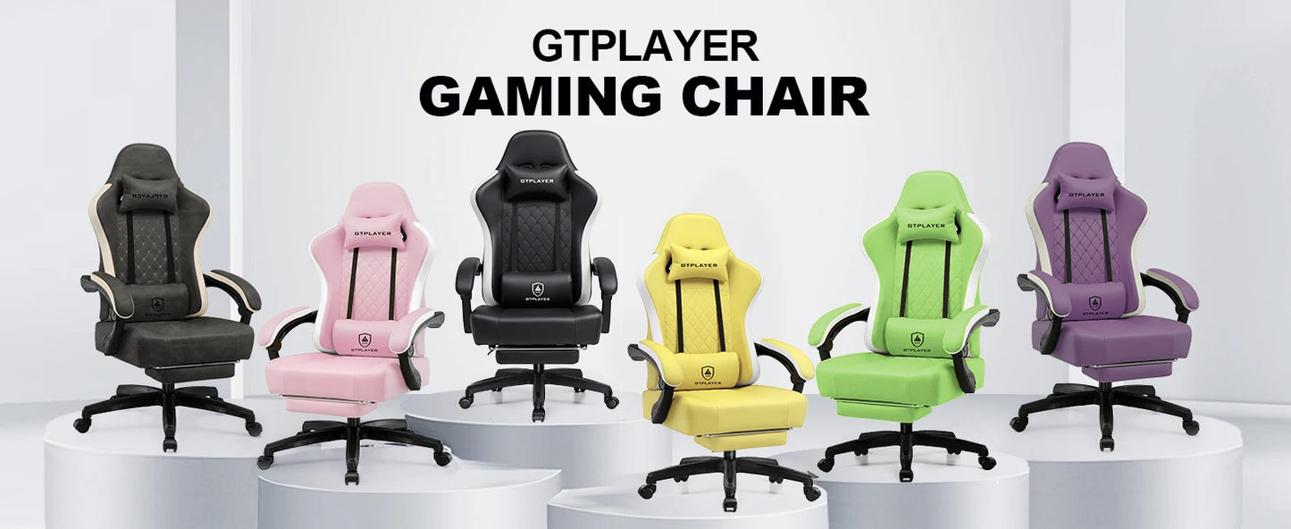 GTPLAYER Gaming Chair Ergonomic Gaming Armchair Desk Chair Faux Leather, Spring Seat Cushion, Connecting Armrests and Footrest 150KG