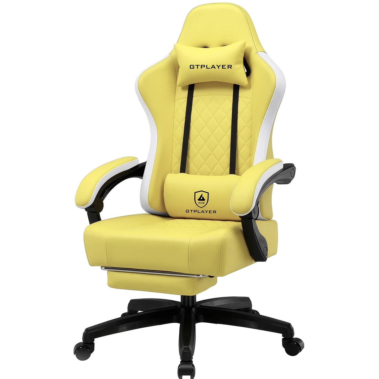 GTPLAYER Gaming Chair Ergonomic Gaming Armchair Desk Chair Faux Leather, Spring Seat Cushion, Connecting Armrests and Footrest 150KG
