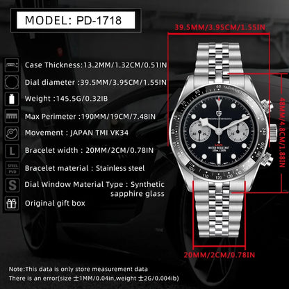 2026 New PAGANI Panda DESIGN Mens Watch Luxury Quartz Speed Sports Chronograph Watch Men AR Sapphire Luminous water lock