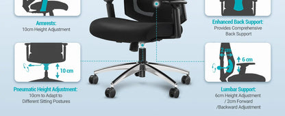 1 Black Ergonomic Office Chair,Computer Chair,Swivel Chair with Adjustable Lumbar Support,Headrest and Armrest,Height Adjustment