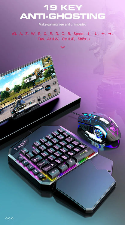 Kit Mobilador Gamer Kit Gaming Keyboard Mouse Mobile Games Converter 3 In 1 Combo One Hand Keyboard for PUBG Mobile Games TF900