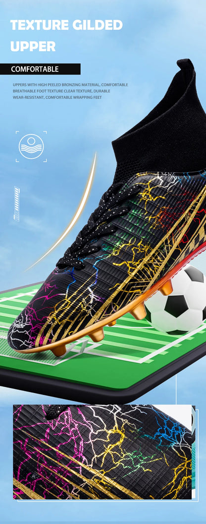 Men's Football Shoes Professional Gold Plated FG Soccer Cleats High Performance Sports Sneakers for Artificial Grass Competitive