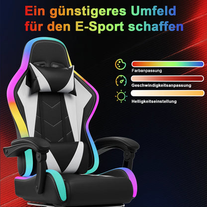 HOMALL LED Gaming Chair Multiple Light Effects Ergonomic with Footrest, Headrest and Lumbar Support Desk Chair