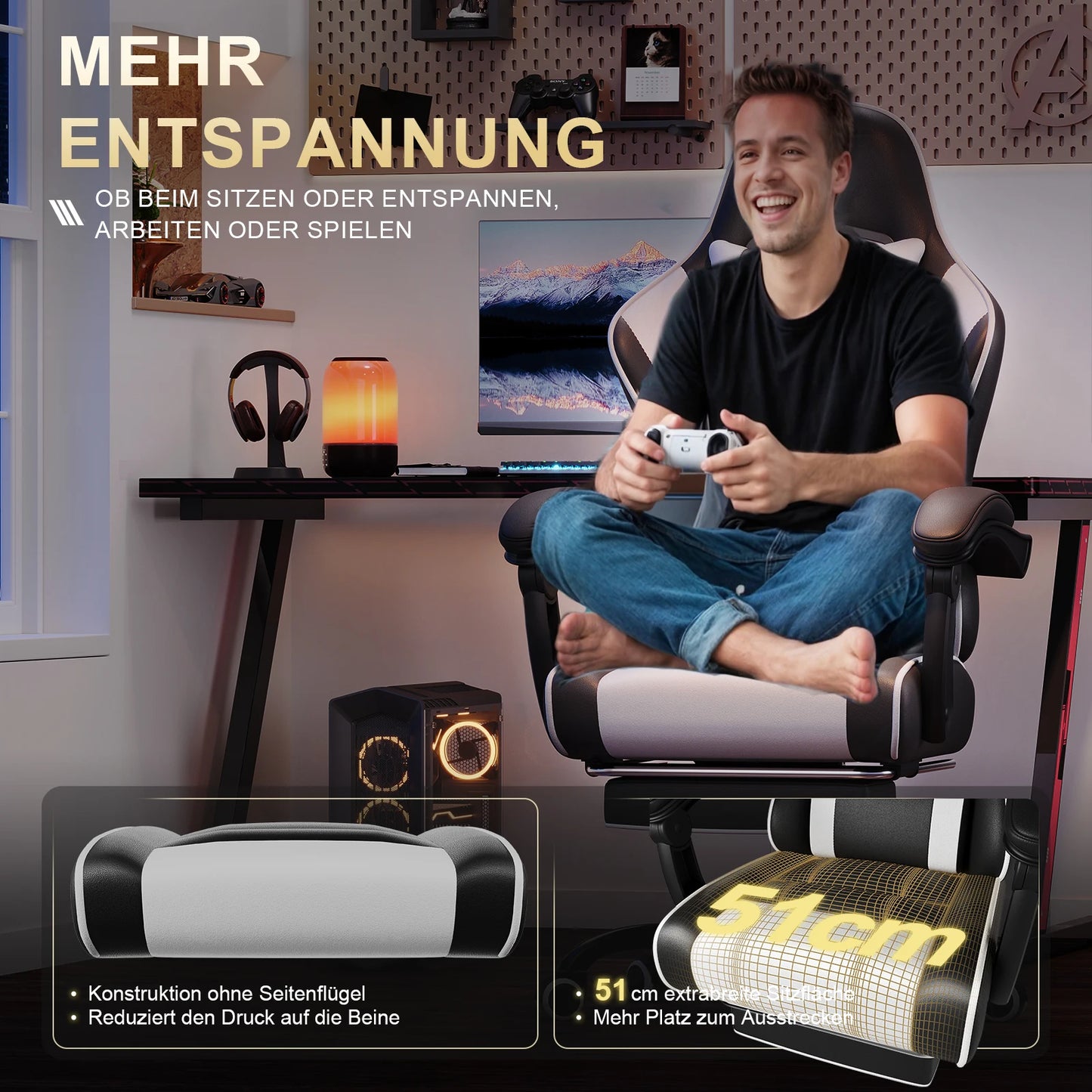 HOMALL Height Adjustable Massage Gaming chair Ergonomic Design with Lumbar Support Headrest Swivel chair