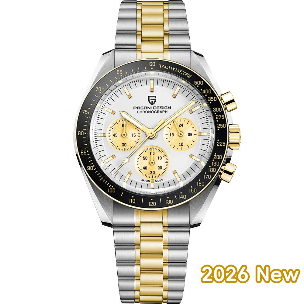 PAGANI DESIGN Planetary Series Saturn Light Tan  Quartz Watch Men Speed Chronograph AR Sapphire crystal Wristwatch Men 2026 New