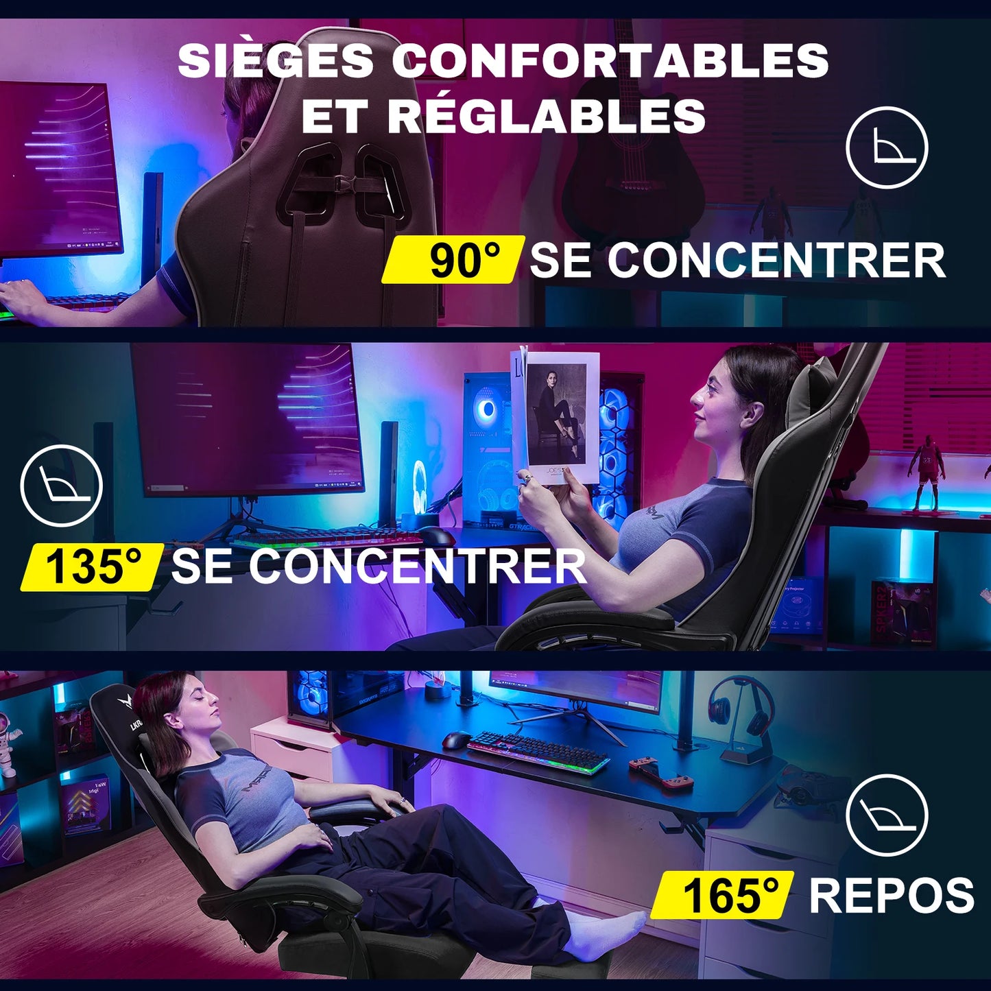 LUCK RACER Gaming chair with footrest Office Chair Ergonomic with Adjustable Loin Pillows, Pillow Gaming Chair