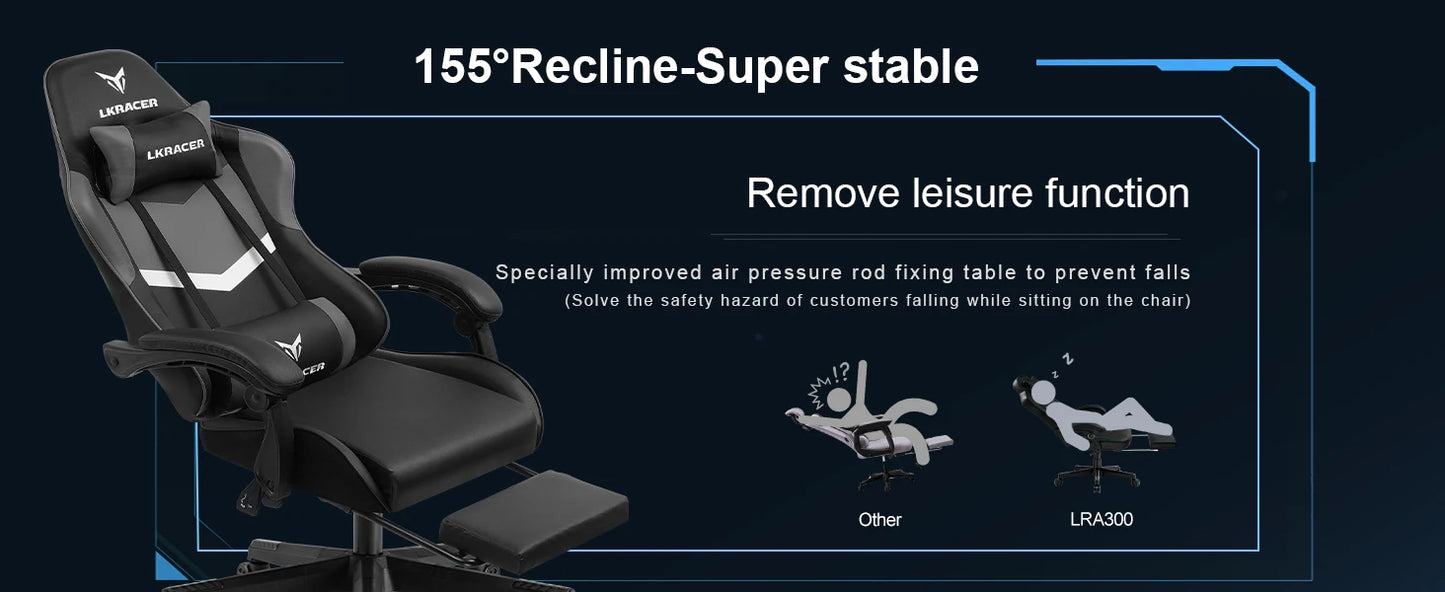 LUCK RACER Gaming chair with footrest Office Chair Ergonomic with Adjustable Loin Pillows, Pillow Gaming Chair