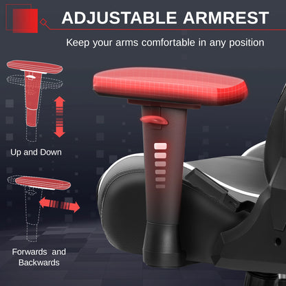 Gaming Chair, Ergonomic, PU Leather, Adjustable Armrests, Waterproof, Max 150kg, Black/Gray