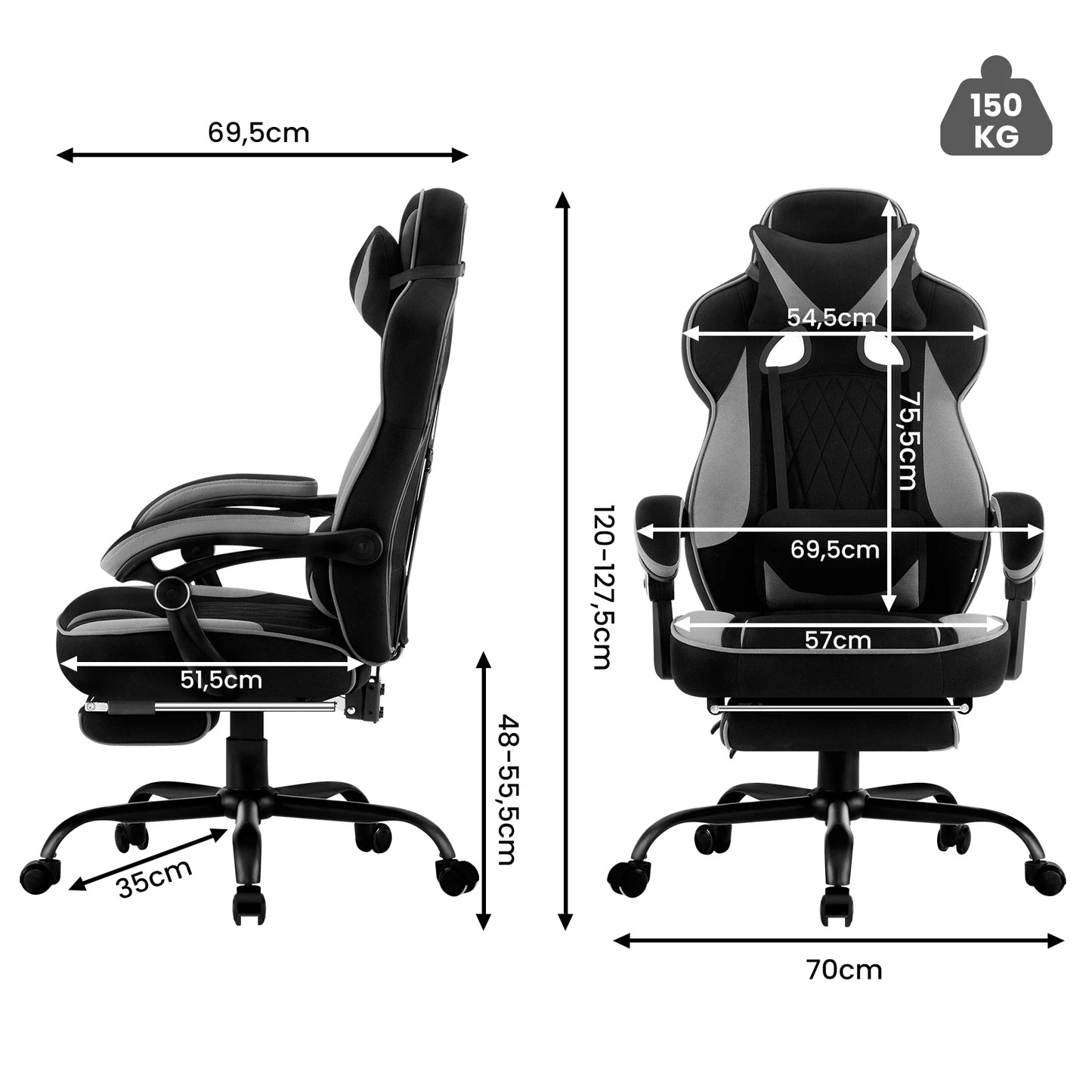 WOLTU Swivel Gaming Chair with Pocket Spring Cushion Ergonomic Office Chair Wide Seat Footrest Rotatable Computer Armchair