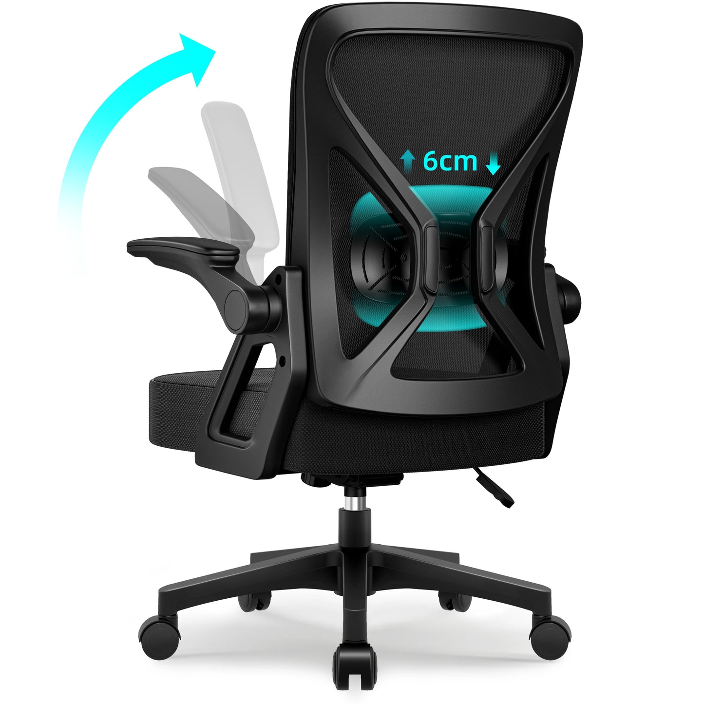 Hiazurm Ergonomic Office Chair, with Adjustable Lumbar Support, 90° Foldable Armrests & Rocking Function, 150kg Capacity
