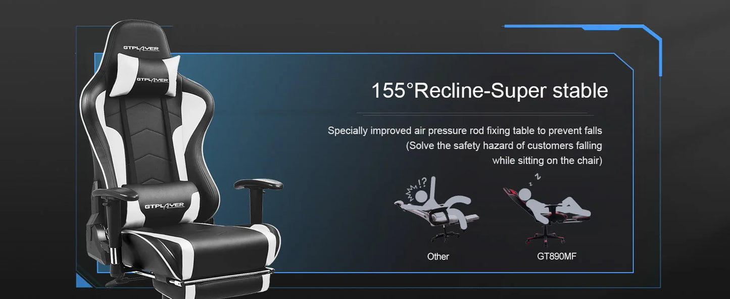 GTPLAYER Gaming chair with Footrests Bluetooth loudspeaker Music chair Ergonomic Computer chair Desk chair