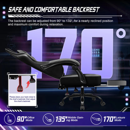 HIAZURM Ergonomic Gaming Chair / Office Chair for Adults – Computer Chair with Footrest, Adjustable Backrest 90-170°, 150kg Capacity