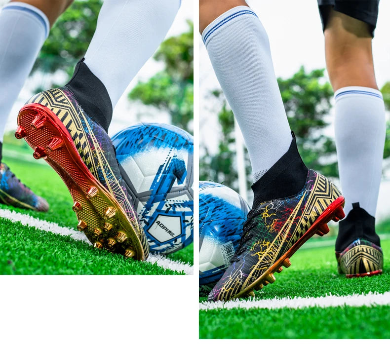 Men's Football Shoes Professional Gold Plated FG Soccer Cleats High Performance Sports Sneakers for Artificial Grass Competitive
