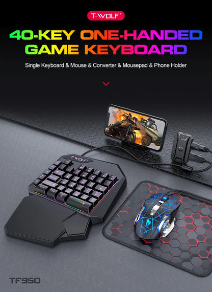 Kit Mobilador Gamer Kit Gaming Keyboard Mouse Mobile Games Converter 3 In 1 Combo One Hand Keyboard for PUBG Mobile Games TF900