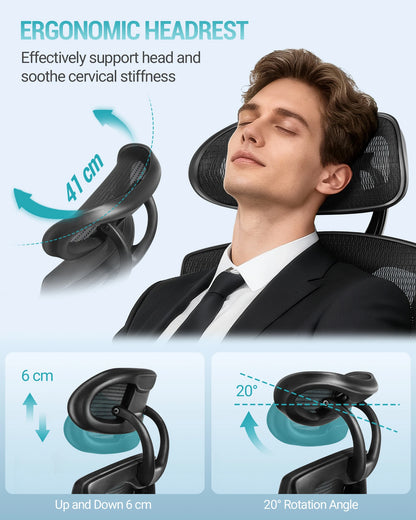 1 Black Ergonomic Office Chair,Computer Chair,Swivel Chair with Adjustable Lumbar Support,Headrest and Armrest,Height Adjustment