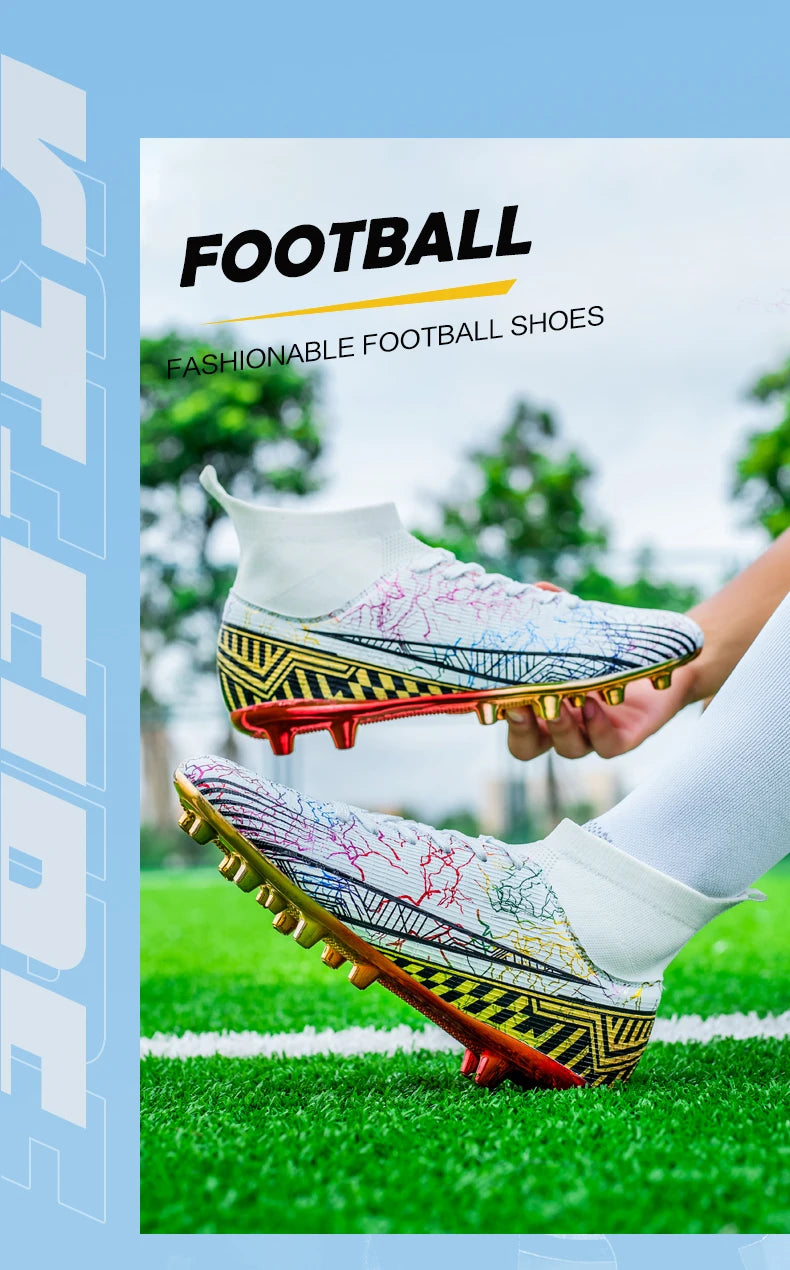 Men's Football Shoes Professional Gold Plated FG Soccer Cleats High Performance Sports Sneakers for Artificial Grass Competitive