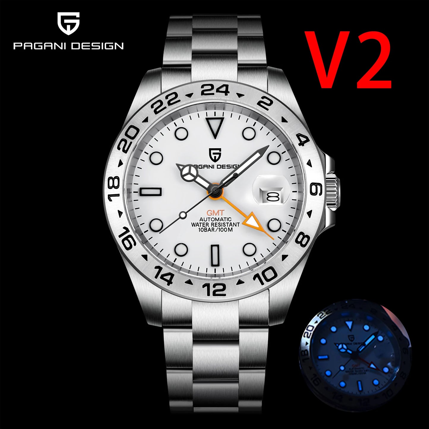 PAGANI DESIGN 2026 New Automatic Machinery Men's Watch GMT DG5833 Stainless Steel sapphire crystal 10Bar Waterproof reloj hombre