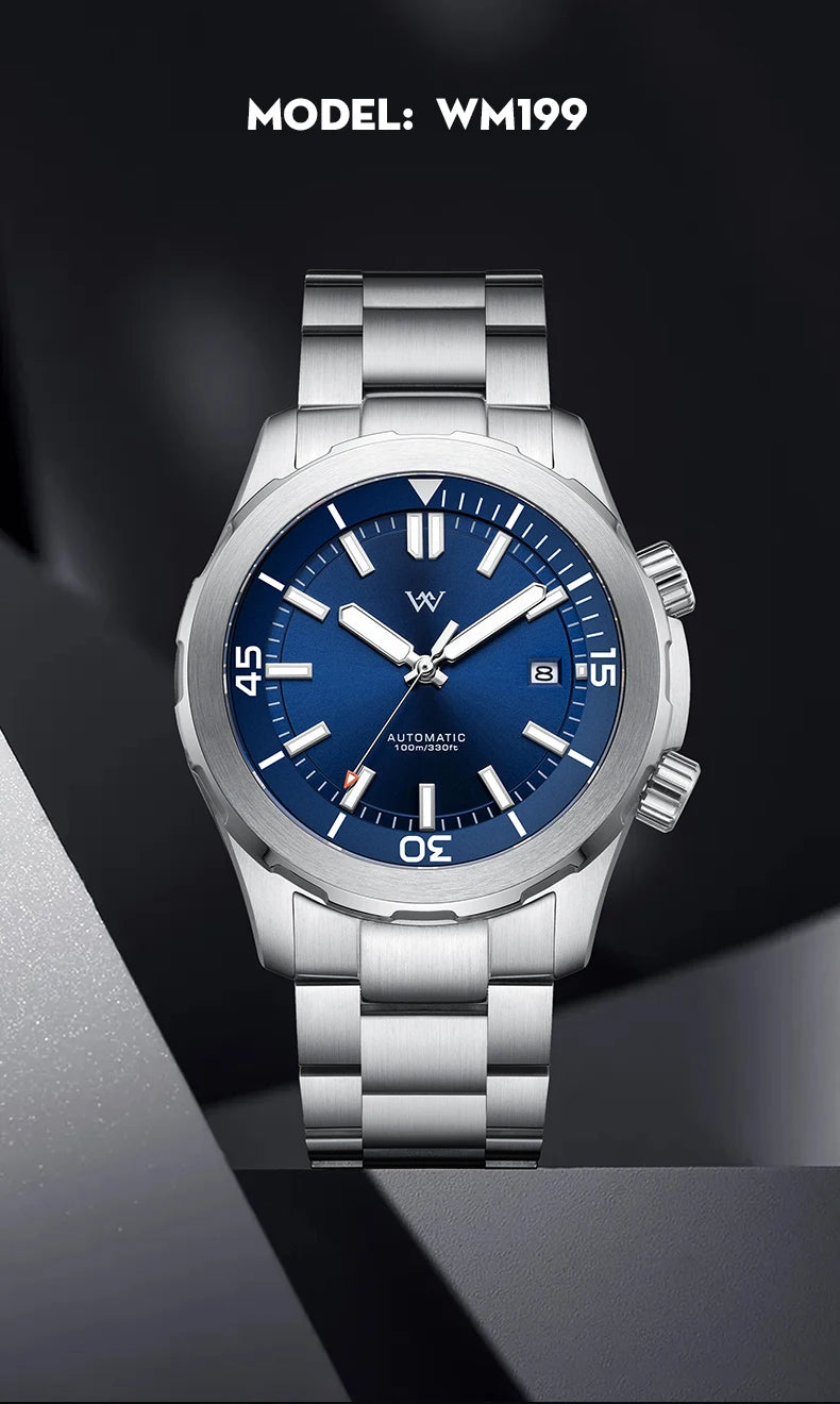 WM Watch Men Automatic Mechanical Watch Miyota8215 Sapphire AR Coated 100M Waterproof Man Business Welly Merck Watches 199M-WM