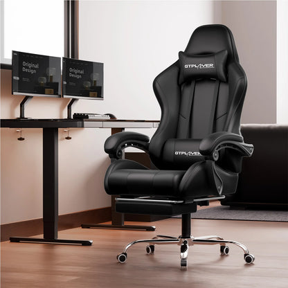 GTPLAYER Gaming chair with massage Lumin cushion & footrest, Ergonomic office chair with padded seat, swivel chair up to 150 kg