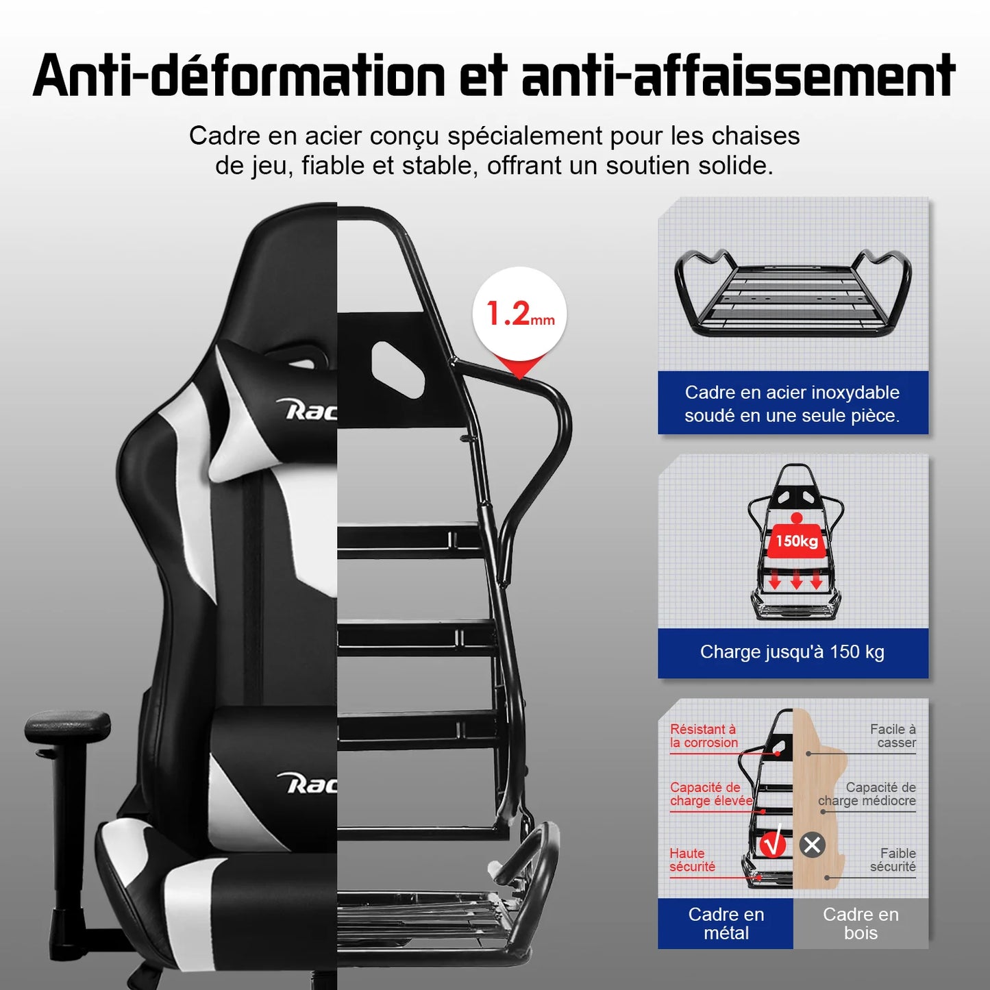 Hiazurm Office chair，Gaming chair for adults with adjustable backrest and armrests，Gaming chair with 3D wing contour design，Ergonomic office chair with S-shaped back support，Gaming chair with one-piece steel frame