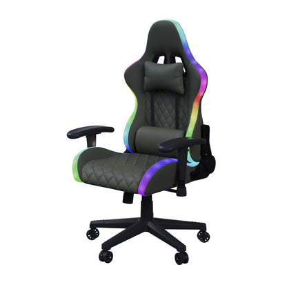 Comanlai Rgonomic Gaming Chair with RGB Lighting, PVC Leather Computer Chair, Adjustable Seat Height and Backrest, Waist Massage
