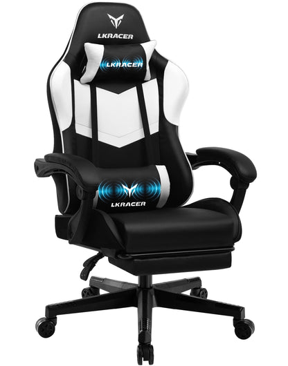 LUCK RACER Gaming chair with footrest Office Chair Ergonomic with Adjustable Loin Pillows, Pillow Gaming Chair