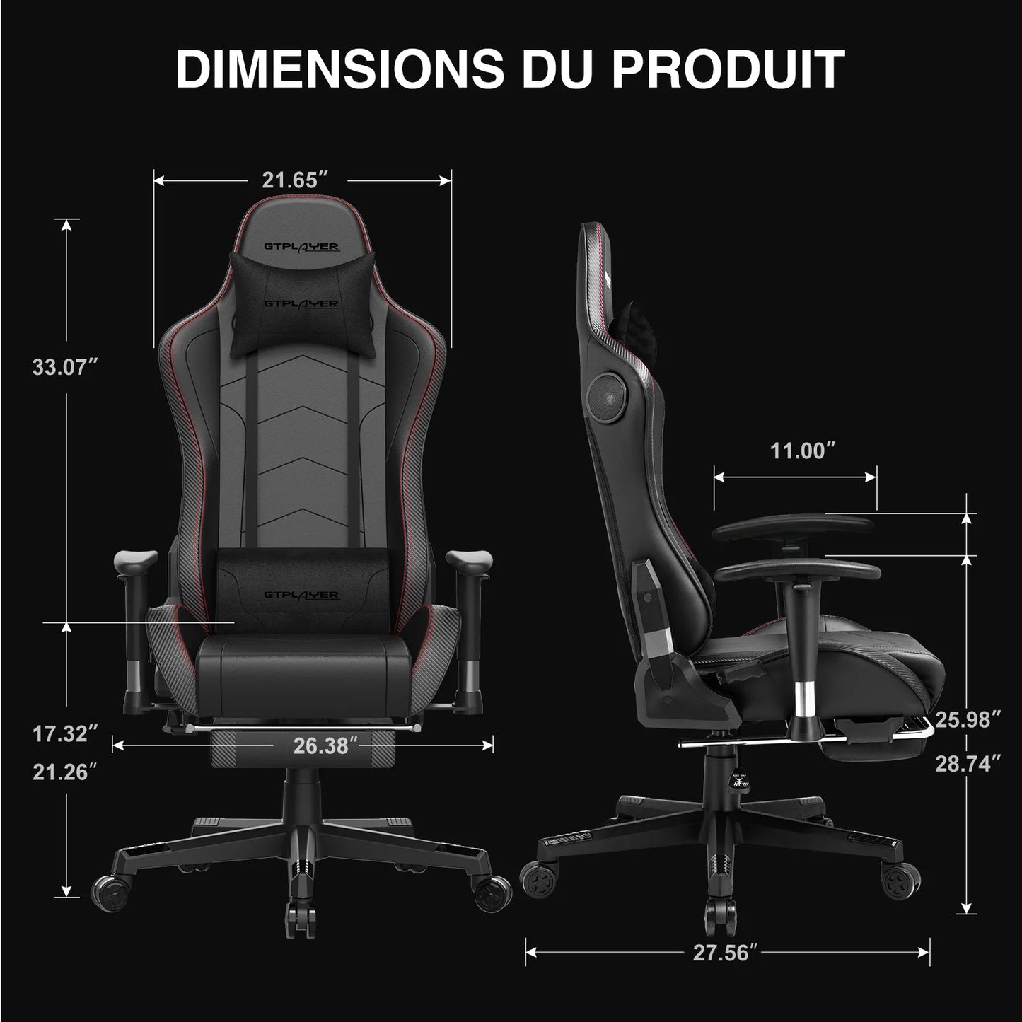 GTPLAYER Gaming chair with Footrests Bluetooth loudspeaker Music chair Ergonomic Computer chair Desk chair